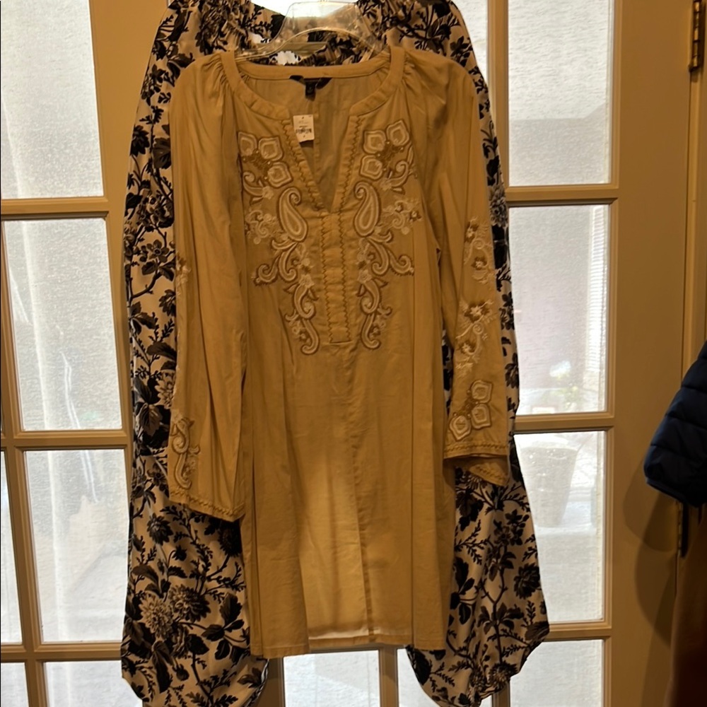 Embroidered Beige Tunic Top